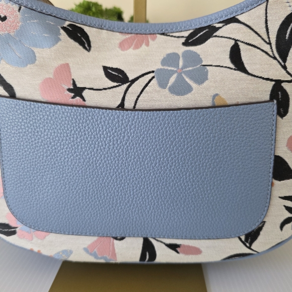 Kate Spade Penny Floral Jacquard Small Hobo + Rose Leather Circle Mirror Charm - Picture 11 of 16